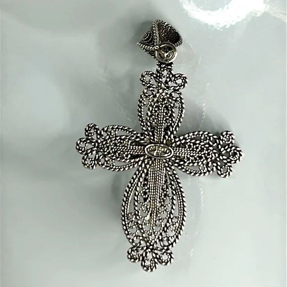 NWOT Ottoman Sterling Silver & Cultured Pearl Cross Pendant Necklace Spiritual